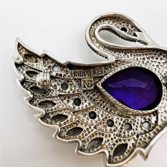 🌟NICKY BUTLER 925 Sterling Silver Purple Quartz Doublet Swan Pin Brooch NEW NB - Picture 11 of 11
